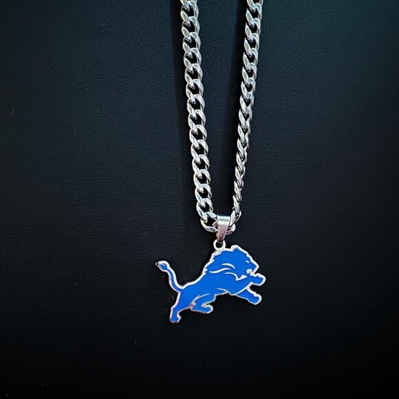 Blue Detroit Lions Necklace - 5mm Cuban - 20" Chain - NFL - Football - Sports - Picture 1 of 2